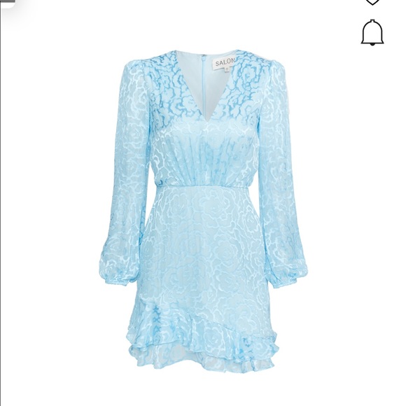 Saloni Alya Heart Jacquard Long Sleeve Silk Minidress In Ice Blue Size 8 - Picture 4 of 4